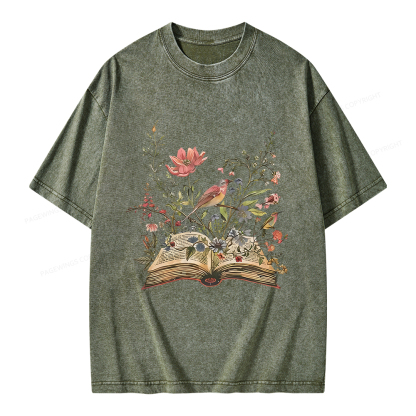 Pagewings Book Flowers Unisex Washed T-shirt