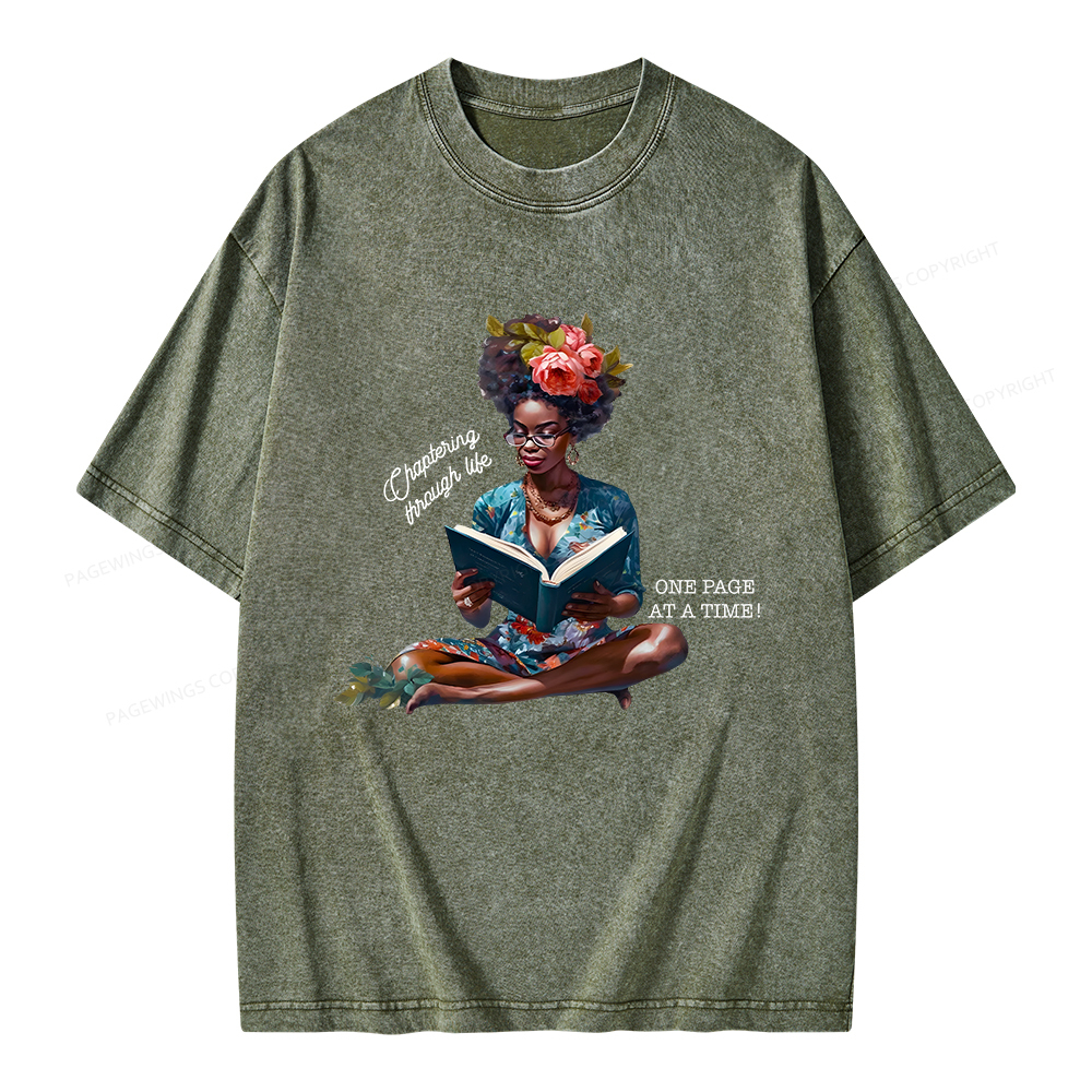 Pagewings Brown Girl Reads Unisex Washed T-shirt