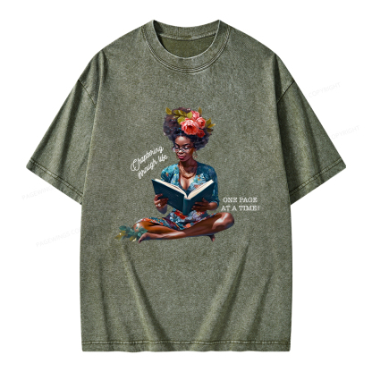 Pagewings Brown Girl Reads Unisex Washed T-shirt