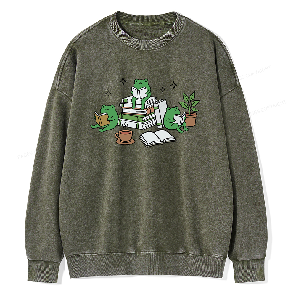 Pagewings Frogs and Books Washed Sweatshirt