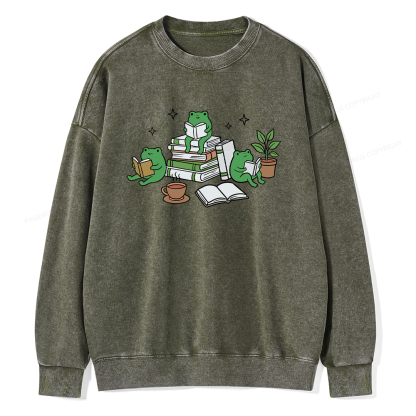 Pagewings Frogs and Books Washed Sweatshirt