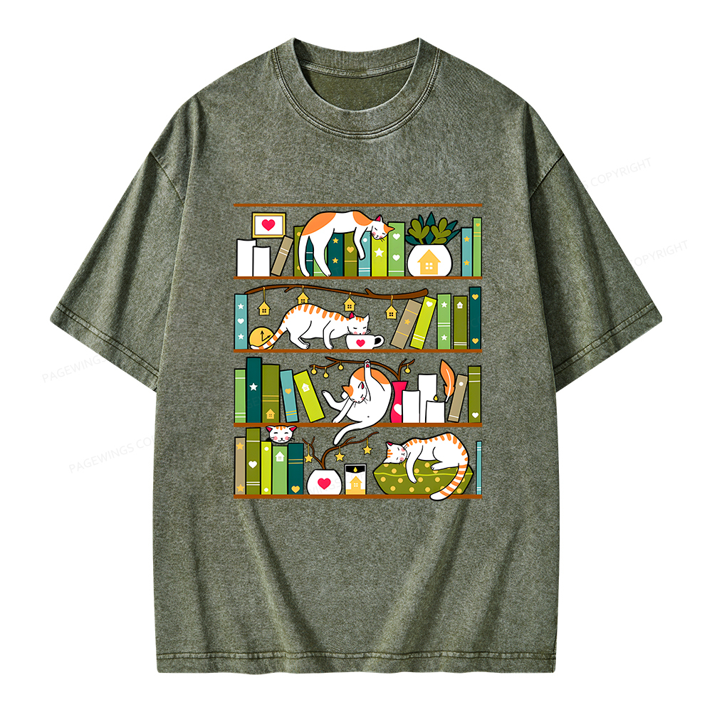 Pagewings Library Cats Unisex Washed T-shirt