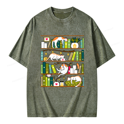 Pagewings Library Cats Unisex Washed T-shirt