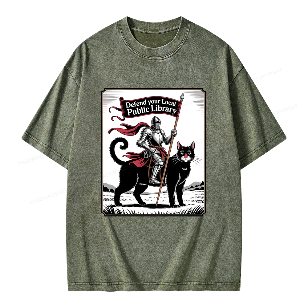 Pagewings Defend Your Local Public Library  Unisex Washed T-shirt