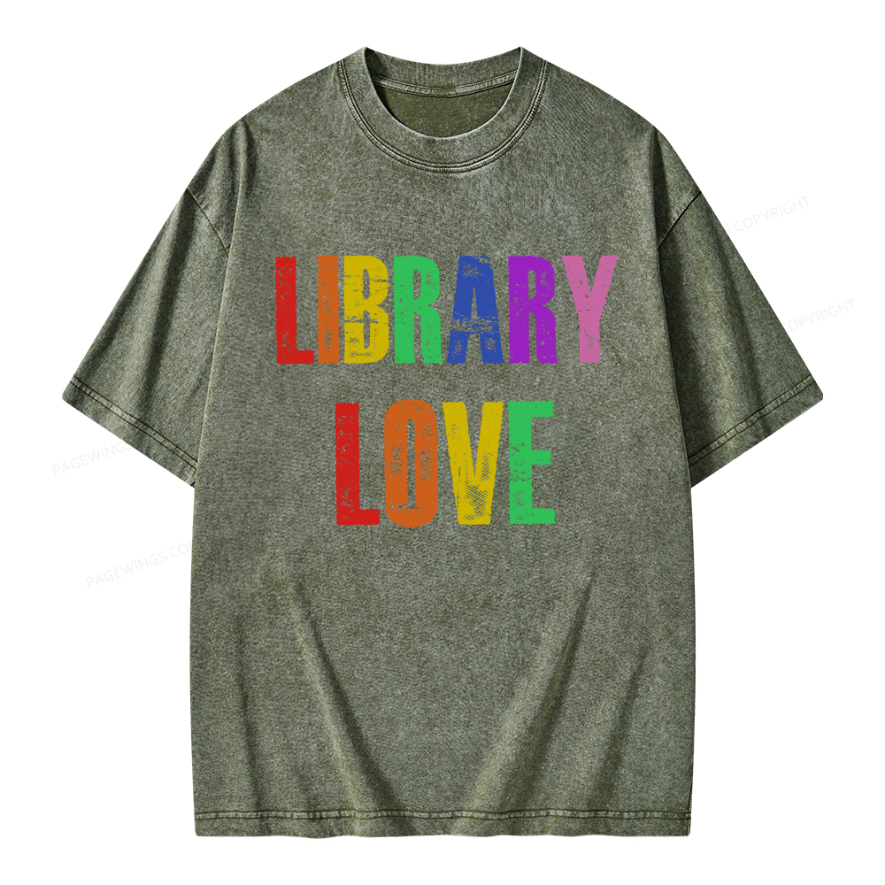 Pagewings Rainbow Library Love Unisex Washed T-shirt