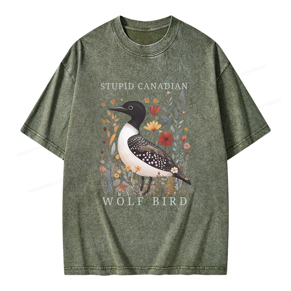 Pagewings Stupid Canadian Wolf Bird Unisex Washed T-shirt