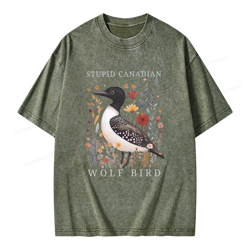 Pagewings Stupid Canadian Wolf Bird Unisex Washed T-shirt