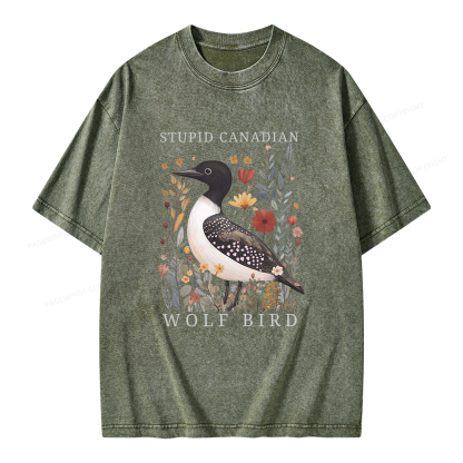 Pagewings Stupid Canadian Wolf Bird Unisex Washed T-shirt