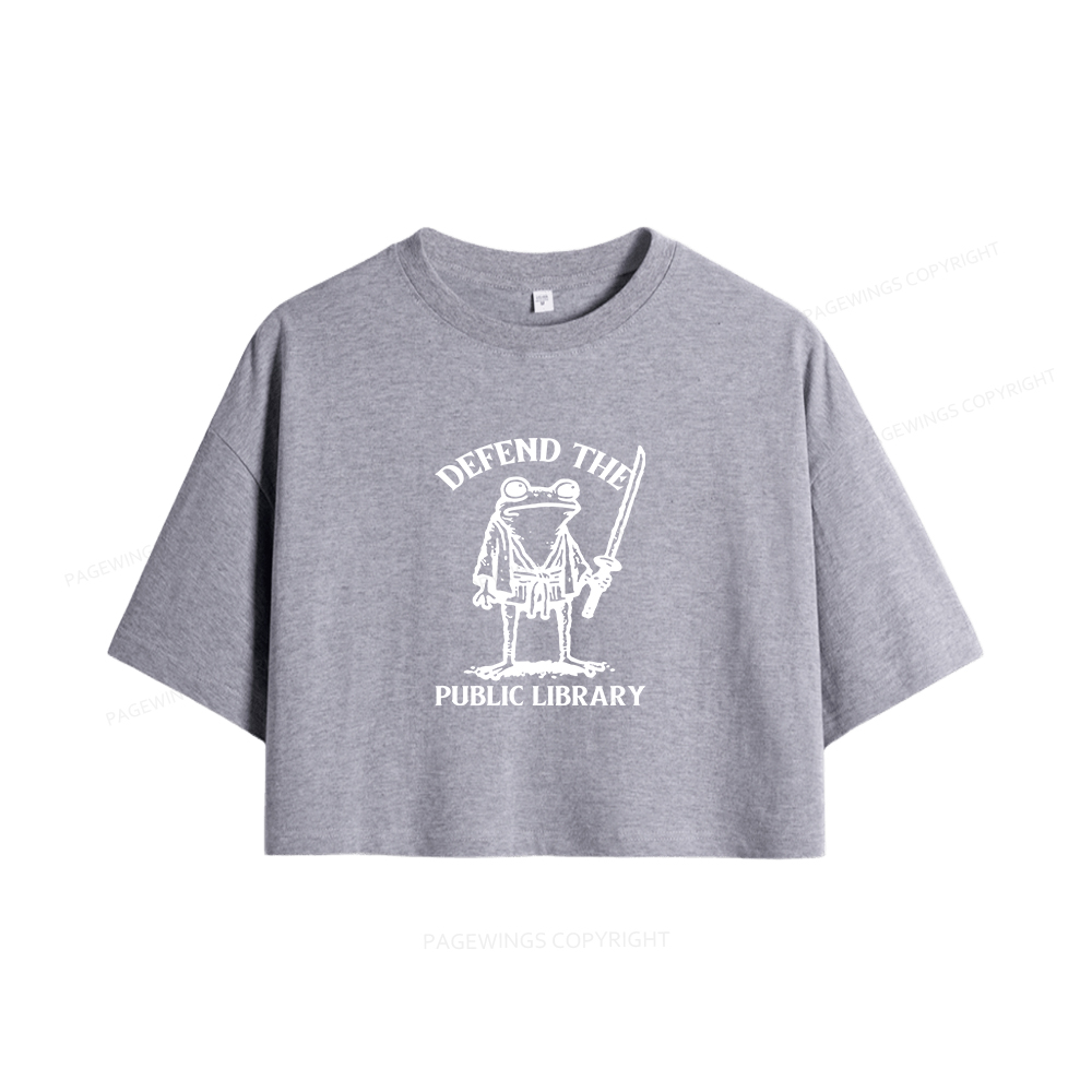 Pagewings Defend Your Public Library Women Crop Tops
