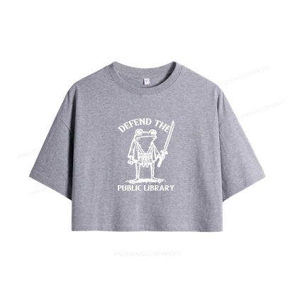 Pagewings Defend Your Public Library Women Crop Tops