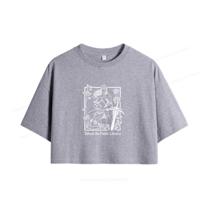 Pagewings Defend The Public Library Women Crop Tops