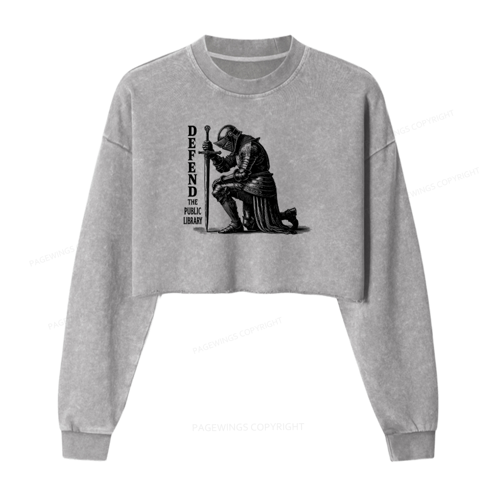 Pagewings Defend the Public Library Washed Crop Sweatshirt