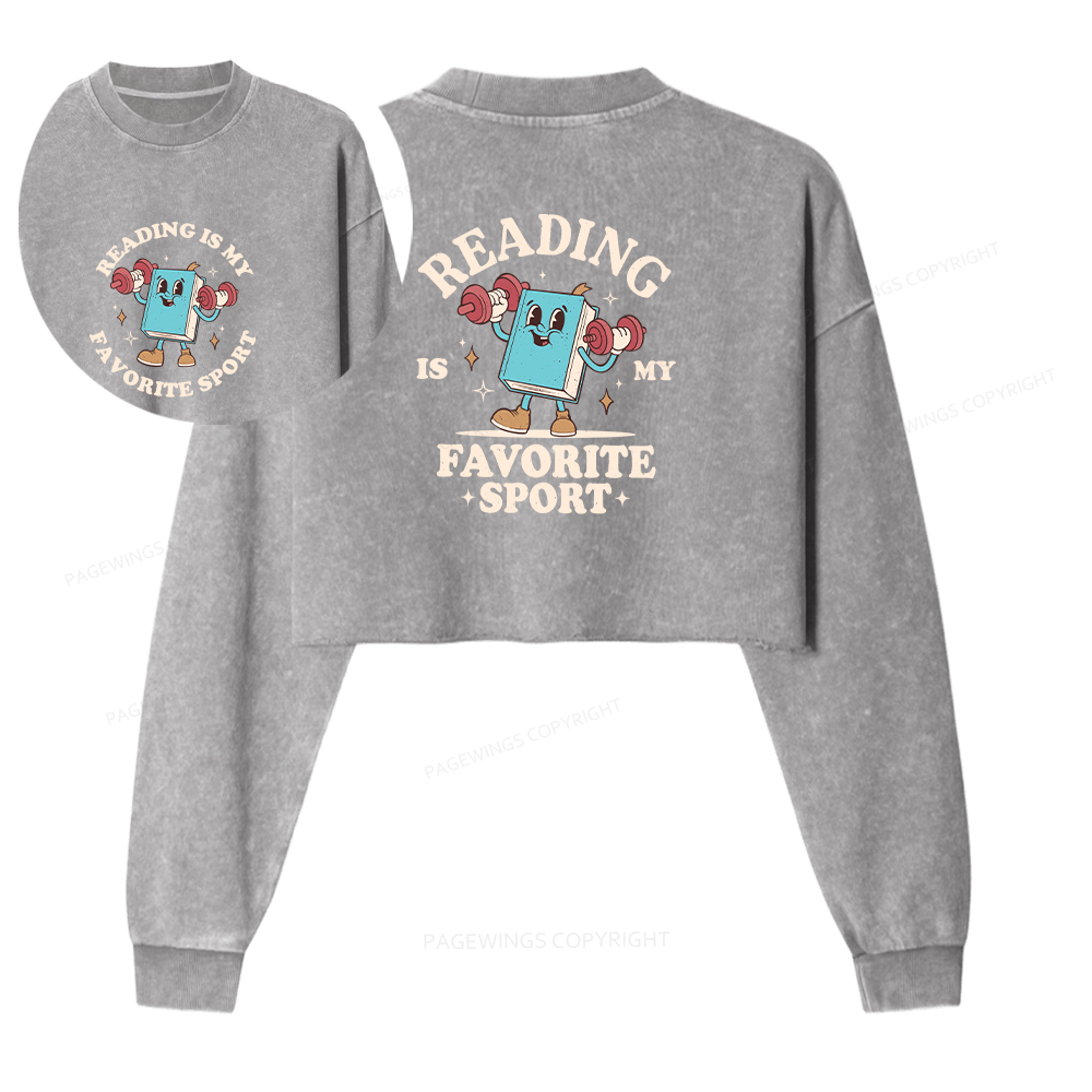 Pagewings Reading Is My Favorite Sport Washed Crop Sweatshirt