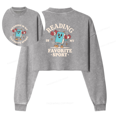 Pagewings Reading Is My Favorite Sport Washed Crop Sweatshirt