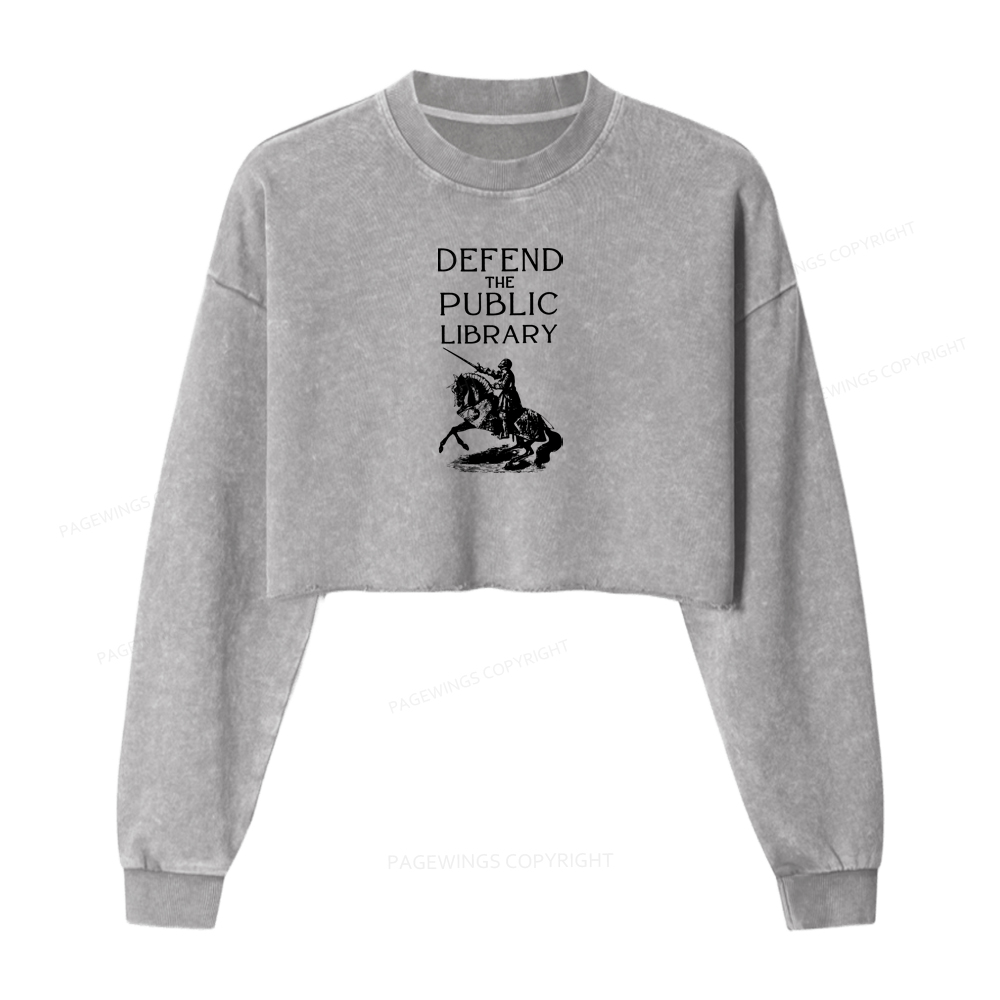 Pagewings Defend The Public Library Washed Crop Sweatshirt