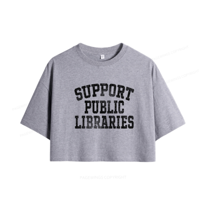 Pagewings Support Public Libraries Women Crop Tops