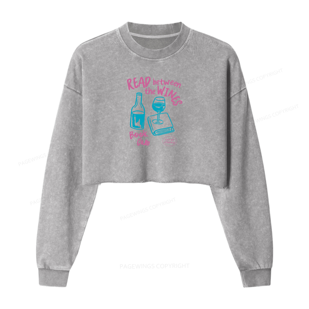 Pagewings Wine Lover Book Club Washed Crop Sweatshirt