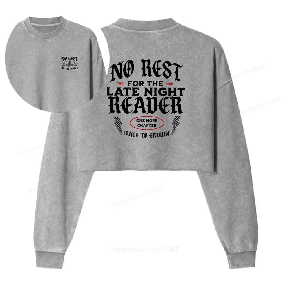Pagewings No Rest For The Late Night Reader Washed Crop Sweatshirt
