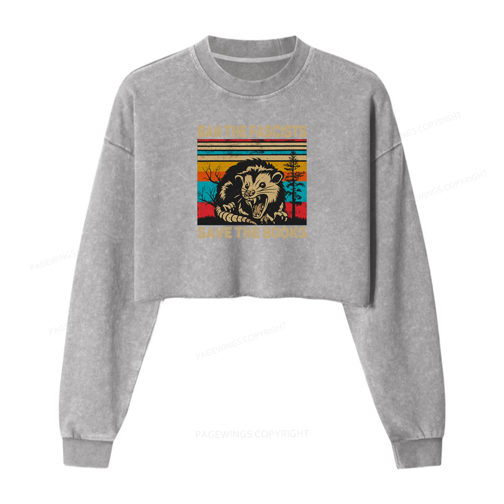 Pagewings Ban The Fascists Save The Books Washed Crop Sweatshirt