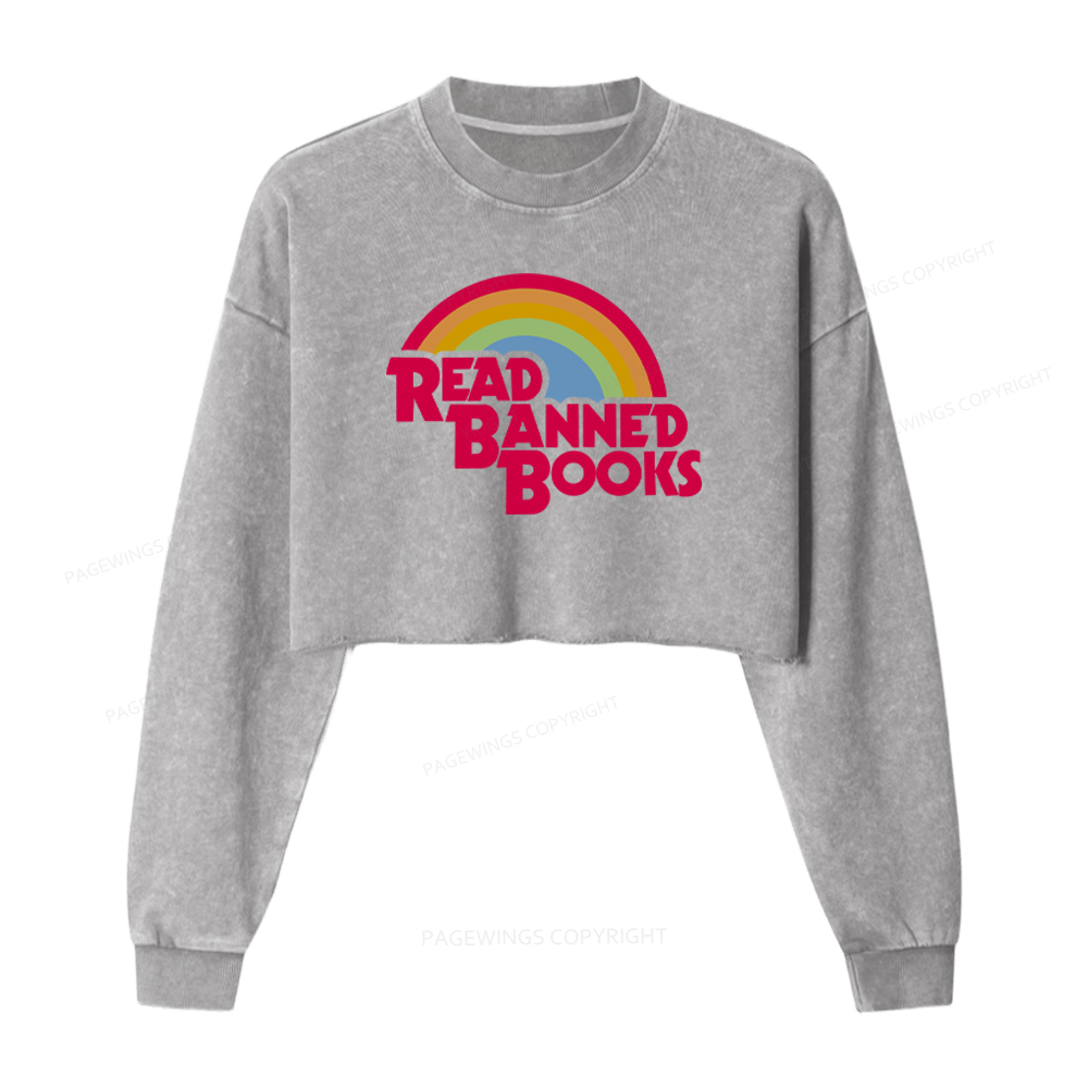 Pagewings Read Banned Books Washed Crop Sweatshirt