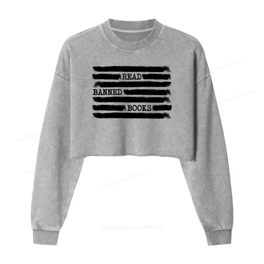 Pagewings Read Banned Books Bookworm Librarian Washed Crop Sweatshirt