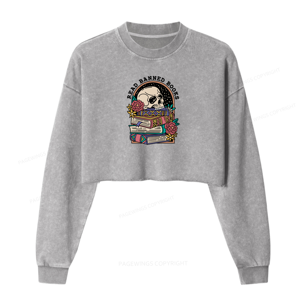 Pagewings Read Banned Book Floral Washed Crop Sweatshirt