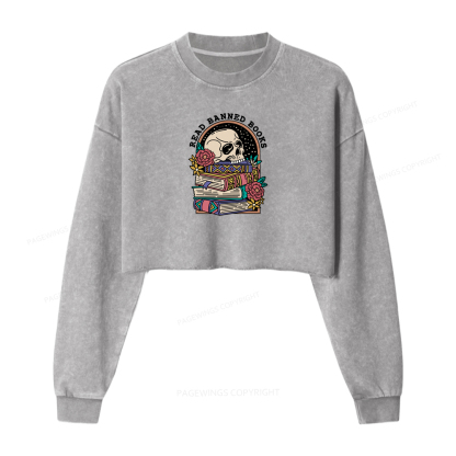 Pagewings Read Banned Book Floral Washed Crop Sweatshirt