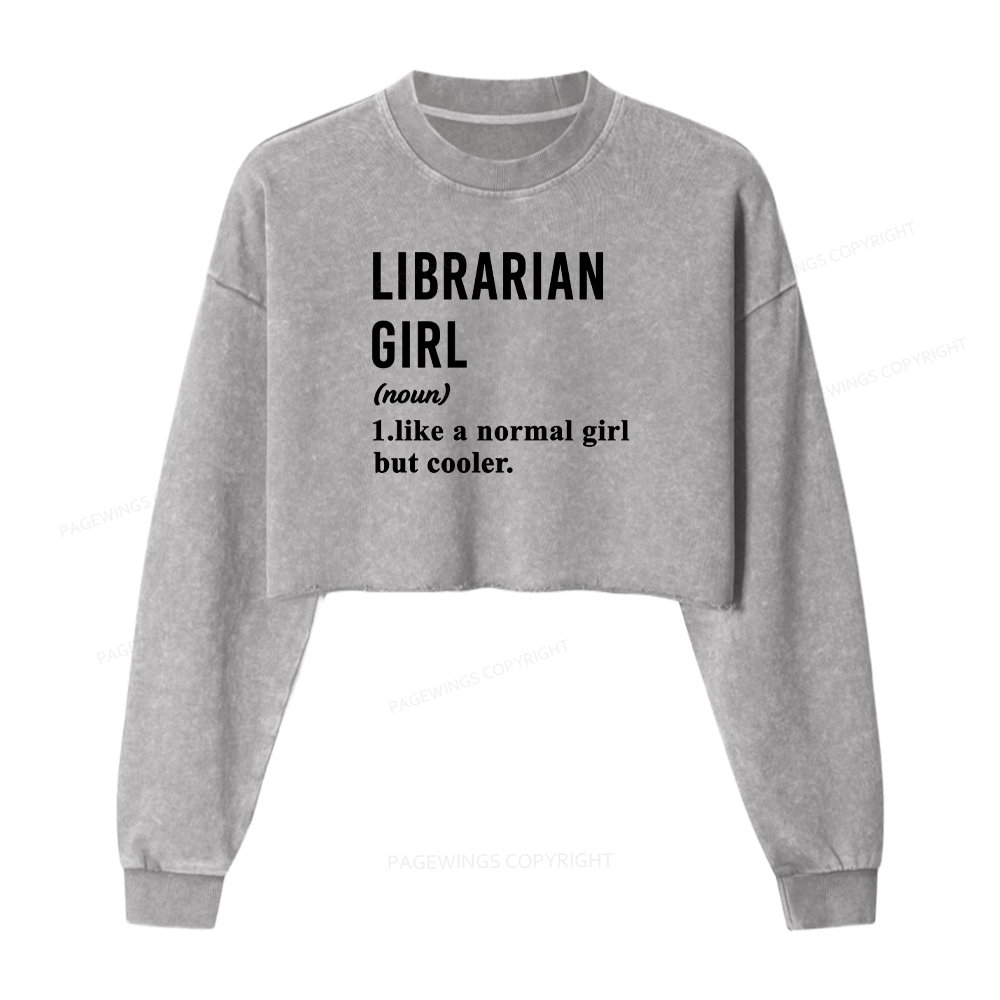 Pagewings Librarian Girl Washed Crop Sweatshirt
