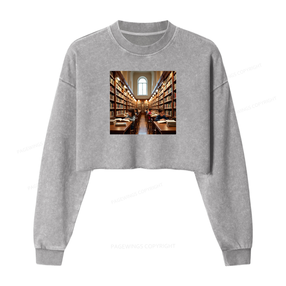Pagewings Library Washed Crop Sweatshirt