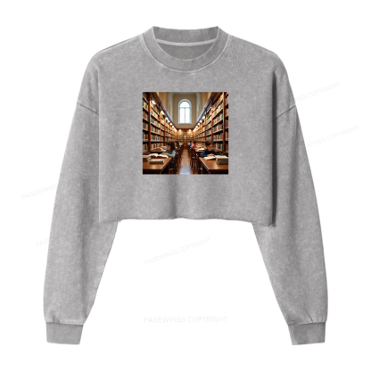 Pagewings Library Washed Crop Sweatshirt