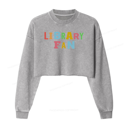 Pagewings Library Fan Washed Crop Sweatshirt