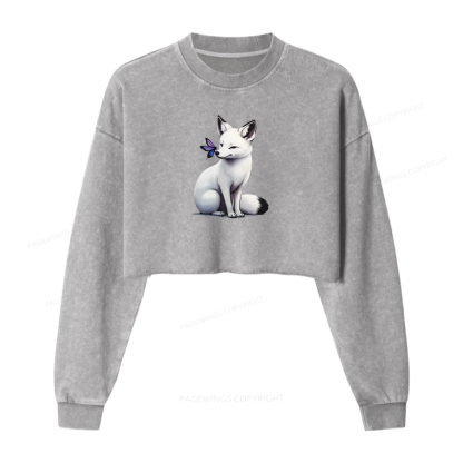 Pagewings Snow Fox Washed Crop Sweatshirt