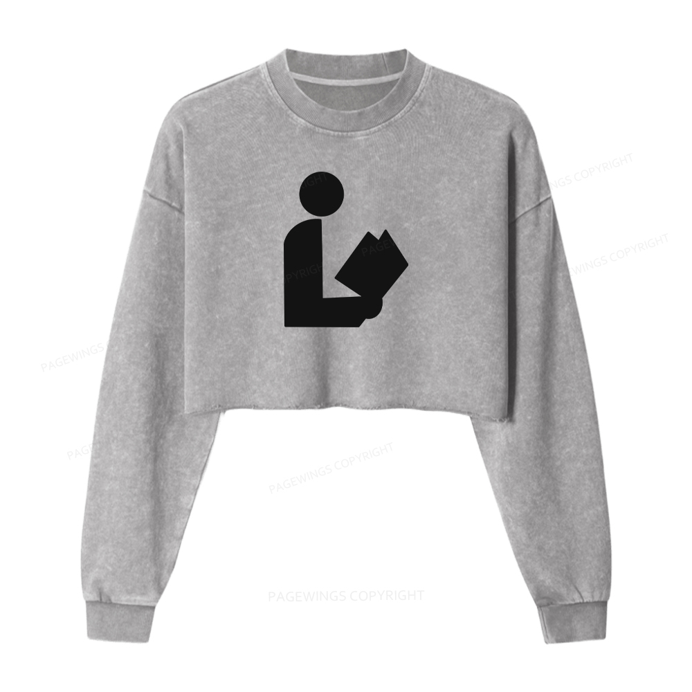 Pagewings National Library Symbol Washed Crop Sweatshirt