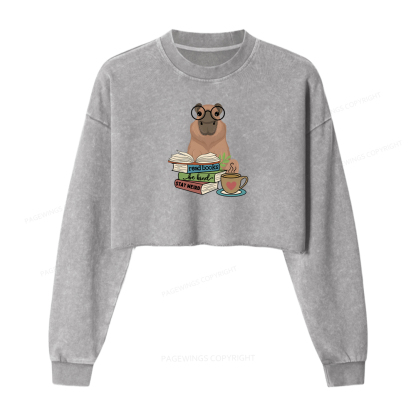 Pagewings Capybara Reading Washed Crop Sweatshirt