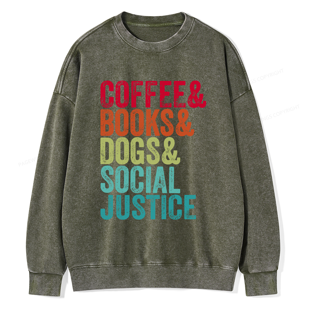 Pagewings Books Coffee Dogs Social Justice Washed Sweatshirt