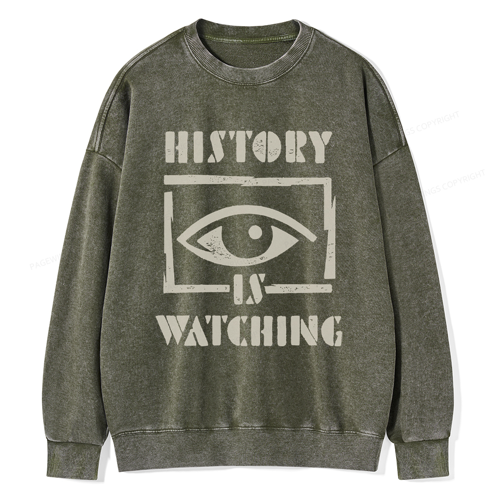 Pagewings History Is Watching Washed Sweatshirt