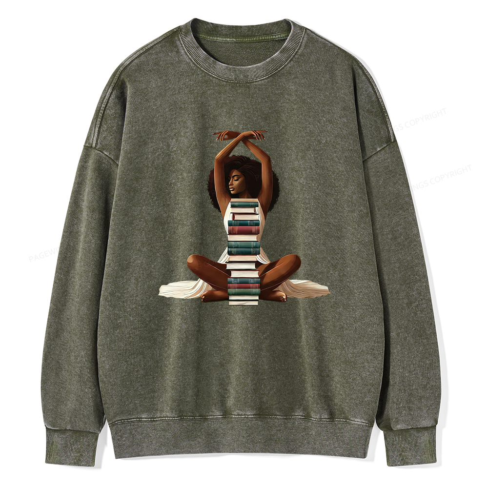 Pagewings Black Girl Reading Washed Sweatshirt
