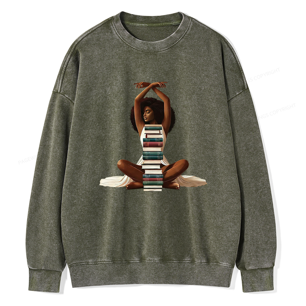 Pagewings Black Girl Reading Washed Sweatshirt