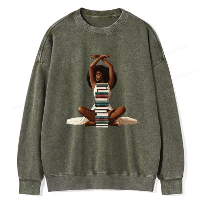 Pagewings Black Girl Reading Washed Sweatshirt