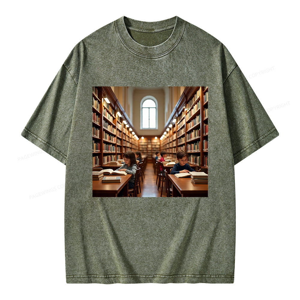 Pagewings Library Unisex Washed T-shirt