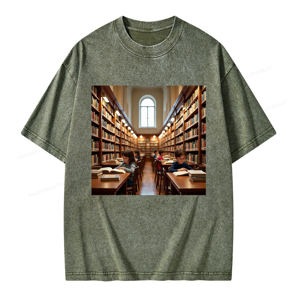 Pagewings Library Unisex Washed T-shirt