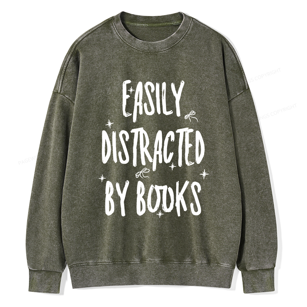 Pagewings Easily Distracted By Books Washed Sweatshirt