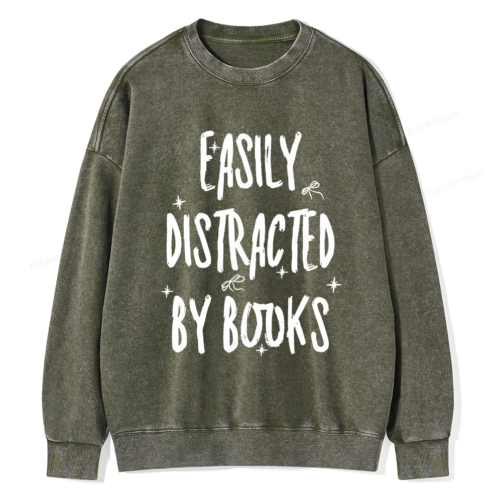 Pagewings Easily Distracted By Books Washed Sweatshirt