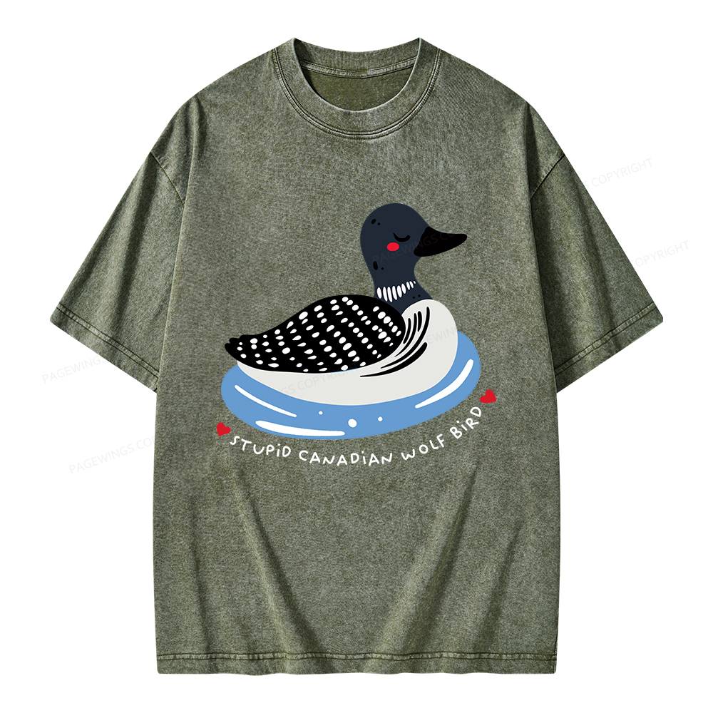 Pagewings Stupid Canadian Wolf Bird Unisex Washed T-shirt