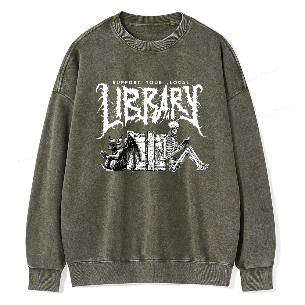 Pagewings Support Your Local Library Washed Sweatshirt