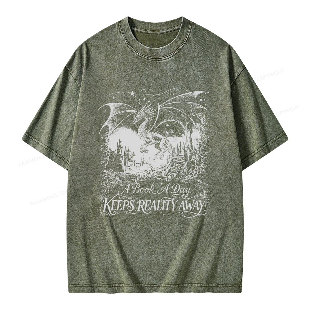Pagewings A Book A Day Keeps Reality Away Unisex Washed T-shirt