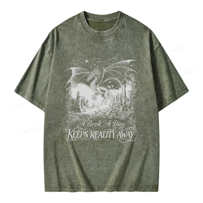 Pagewings A Book A Day Keeps Reality Away Unisex Washed T-shirt