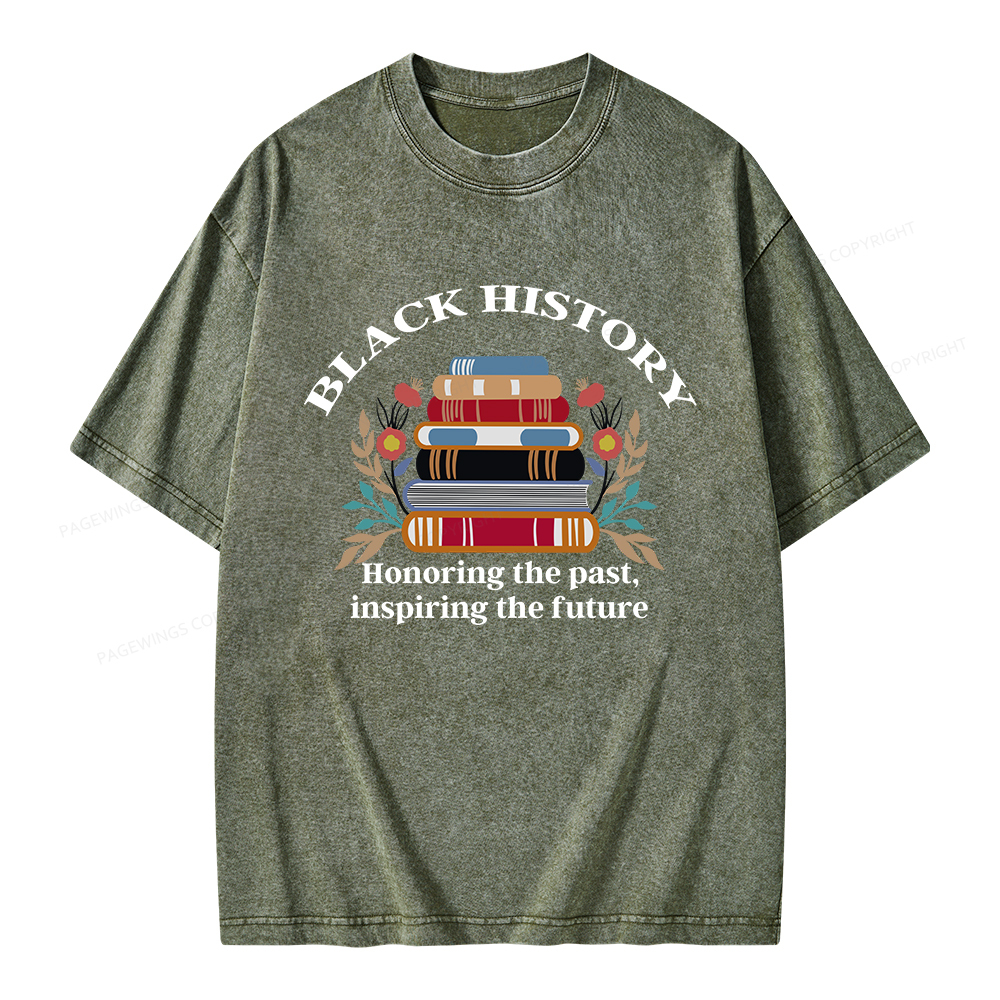 Pagewings Black History Honoring The Past Unisex Washed T-shirt
