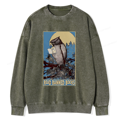 Pagewings Owl Read Banned Books Washed Sweatshirt