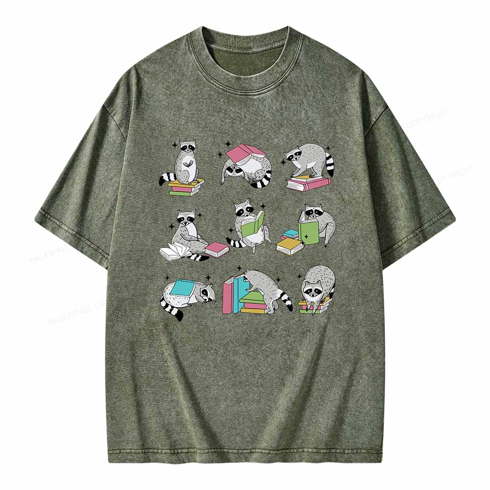 Pagewings Funny Raccoon Reading Comfort Colors Shirt Unisex Washed T-shirt